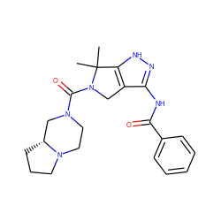 CC1(C)c2[nH]nc(NC(=O)c3ccccc3)c2CN1C(=O)N1CCN2CCC[C@@H]2C1 ZINC000148853662