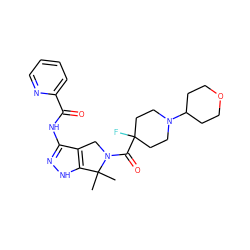 CC1(C)c2[nH]nc(NC(=O)c3ccccn3)c2CN1C(=O)C1(F)CCN(C2CCOCC2)CC1 ZINC000114183357