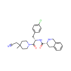 CC1(CC#N)CCN(C(=O)[C@H](Cc2ccc(Cl)cc2)NC(=O)[C@H]2Cc3ccccc3CN2)CC1 ZINC000028949809