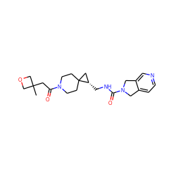 CC1(CC(=O)N2CCC3(CC2)C[C@@H]3CNC(=O)N2Cc3ccncc3C2)COC1 ZINC001772618272