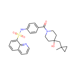 CC1(CC2(O)CCN(C(=O)c3ccc(NS(=O)(=O)c4cccc5cccnc45)cc3)CC2)CC1 ZINC000217631477