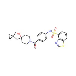 CC1(CC2(O)CCN(C(=O)c3ccc(NS(=O)(=O)c4cccc5scnc45)cc3)CC2)CC1 ZINC000217618085