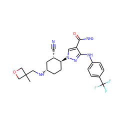 CC1(CN[C@H]2CC[C@H](n3cc(C(N)=O)c(Nc4ccc(C(F)(F)F)cc4)n3)[C@@H](C#N)C2)COC1 ZINC000221863493