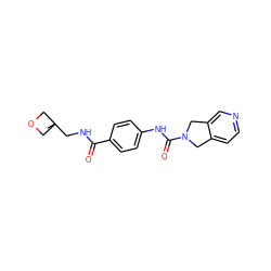 CC1(CNC(=O)c2ccc(NC(=O)N3Cc4ccncc4C3)cc2)COC1 ZINC000166852263