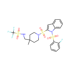 CC1(CNS(=O)(=O)C(F)(F)F)CCN(S(=O)(=O)c2cc3ccccc3n2S(=O)(=O)c2ccccc2F)CC1 ZINC000064528228