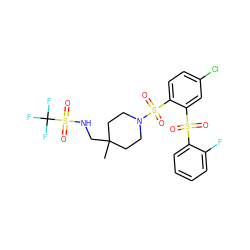 CC1(CNS(=O)(=O)C(F)(F)F)CCN(S(=O)(=O)c2ccc(Cl)cc2S(=O)(=O)c2ccccc2F)CC1 ZINC000049762149