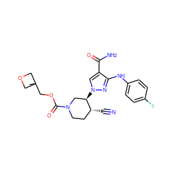 CC1(COC(=O)N2CC[C@@H](C#N)[C@H](n3cc(C(N)=O)c(Nc4ccc(F)cc4)n3)C2)COC1 ZINC000220743561