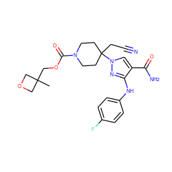 CC1(COC(=O)N2CCC(CC#N)(n3cc(C(N)=O)c(Nc4ccc(F)cc4)n3)CC2)COC1 ZINC000222089671