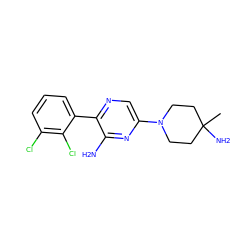 CC1(N)CCN(c2cnc(-c3cccc(Cl)c3Cl)c(N)n2)CC1 ZINC000521836467