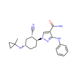 CC1(N[C@H]2CC[C@H](n3cc(C(N)=O)c(Nc4ccccc4)n3)[C@@H](C#N)C2)CC1 ZINC000222980181