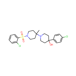 CC1(N2CCC(O)(c3ccc(Cl)cc3)CC2)CCN(S(=O)(=O)c2ccccc2Cl)CC1 ZINC000029125416