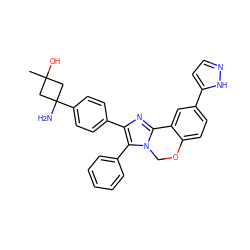 CC1(O)CC(N)(c2ccc(-c3nc4n(c3-c3ccccc3)COc3ccc(-c5ccn[nH]5)cc3-4)cc2)C1 ZINC000169703899