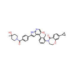 CC1(O)CCN(C(=O)c2ccc(-c3cc4c(-c5cccc(N6CCOc7cc(C8CC8)ccc7C6=O)c5CO)ccnc4[nH]3)cc2)CC1 ZINC000219799800