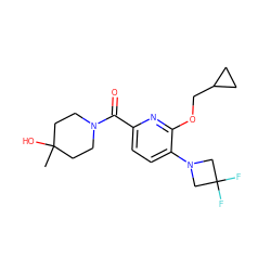 CC1(O)CCN(C(=O)c2ccc(N3CC(F)(F)C3)c(OCC3CC3)n2)CC1 ZINC000146337678