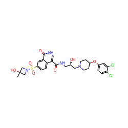 CC1(O)CN(S(=O)(=O)c2ccc3c(C(=O)NC[C@@H](O)CN4CCC(Oc5ccc(Cl)c(Cl)c5)CC4)c[nH]c(=O)c3c2)C1 ZINC000095562162