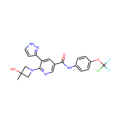 CC1(O)CN(c2ncc(C(=O)Nc3ccc(OC(F)(F)Cl)cc3)cc2-c2cc[nH]n2)C1 ZINC001772633505