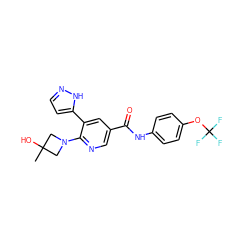 CC1(O)CN(c2ncc(C(=O)Nc3ccc(OC(F)(F)F)cc3)cc2-c2ccn[nH]2)C1 ZINC000224417216