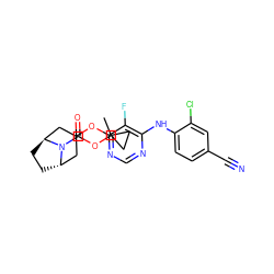 CC1(OC(=O)N2[C@H]3CC[C@H]2CC(Oc2ncnc(Nc4ccc(C#N)cc4Cl)c2F)C3)CC1 ZINC000148390594