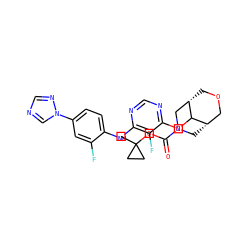 CC1(OC(=O)N2C[C@H]3COC[C@@H](C2)C3Oc2ncnc(Nc3ccc(-n4cncn4)cc3F)c2F)CC1 ZINC000204472429