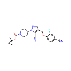 CC1(OC(=O)N2CCC(n3ncc(COc4ccc(C#N)cc4F)c3C#N)CC2)CC1 ZINC000095561982