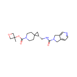 CC1(OC(=O)N2CCC3(CC2)C[C@@H]3CNC(=O)N2Cc3ccncc3C2)COC1 ZINC000224963651