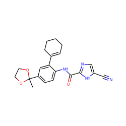 CC1(c2ccc(NC(=O)c3ncc(C#N)[nH]3)c(C3=CCCCC3)c2)OCCO1 ZINC000143339381