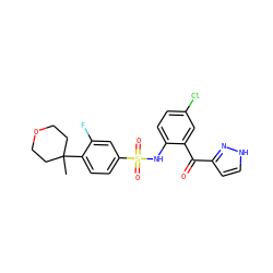 CC1(c2ccc(S(=O)(=O)Nc3ccc(Cl)cc3C(=O)c3cc[nH]n3)cc2F)CCOCC1 ZINC000653666169