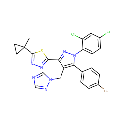 CC1(c2nnc(-c3nn(-c4ccc(Cl)cc4Cl)c(-c4ccc(Br)cc4)c3Cn3cncn3)s2)CC1 ZINC000058583026