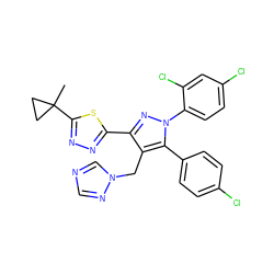 CC1(c2nnc(-c3nn(-c4ccc(Cl)cc4Cl)c(-c4ccc(Cl)cc4)c3Cn3cncn3)s2)CC1 ZINC000058576541