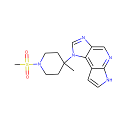 CC1(n2cnc3cnc4[nH]ccc4c32)CCN(S(C)(=O)=O)CC1 ZINC000095575400