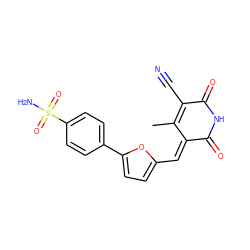 CC1=C(C#N)C(=O)NC(=O)/C1=C/c1ccc(-c2ccc(S(N)(=O)=O)cc2)o1 ZINC000016693752