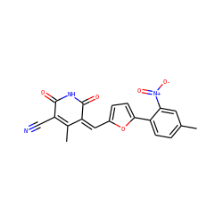 CC1=C(C#N)C(=O)NC(=O)/C1=C\c1ccc(-c2ccc(C)cc2[N+](=O)[O-])o1 ZINC000006029258