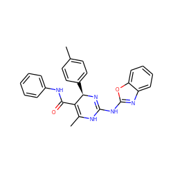 CC1=C(C(=O)Nc2ccccc2)[C@@H](c2ccc(C)cc2)N=C(Nc2nc3ccccc3o2)N1 ZINC000008682812