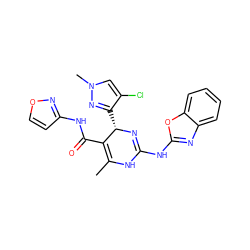 CC1=C(C(=O)Nc2ccon2)[C@H](c2nn(C)cc2Cl)N=C(Nc2nc3ccccc3o2)N1 ZINC000139371250