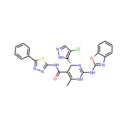 CC1=C(C(=O)Nc2nnc(-c3ccccc3)s2)[C@H](c2[nH]ncc2Cl)N=C(Nc2nc3ccccc3o2)N1 ZINC000139371001