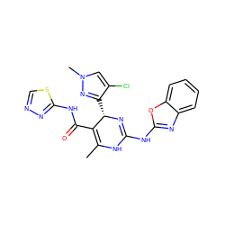 CC1=C(C(=O)Nc2nncs2)[C@H](c2nn(C)cc2Cl)N=C(Nc2nc3ccccc3o2)N1 ZINC000139372906