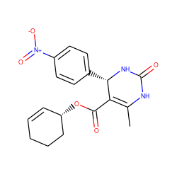 CC1=C(C(=O)O[C@H]2C=CCCC2)[C@H](c2ccc([N+](=O)[O-])cc2)NC(=O)N1 ZINC000036185138