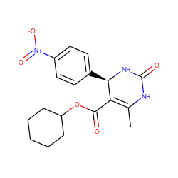 CC1=C(C(=O)OC2CCCCC2)[C@@H](c2ccc([N+](=O)[O-])cc2)NC(=O)N1 ZINC000000847256