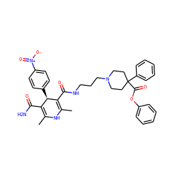 CC1=C(C(N)=O)[C@@H](c2ccc([N+](=O)[O-])cc2)C(C(=O)NCCCN2CCC(C(=O)Oc3ccccc3)(c3ccccc3)CC2)=C(C)N1 ZINC000027564293