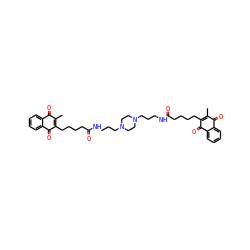 CC1=C(CCCCC(=O)NCCCN2CCN(CCCNC(=O)CCCCC3=C(C)C(=O)c4ccccc4C3=O)CC2)C(=O)c2ccccc2C1=O ZINC000037858539