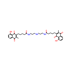 CC1=C(CCCCC(=O)NCCCNCCCNC(=O)CCCCC2=C(C)C(=O)c3cccc(O)c3C2=O)C(=O)c2c(O)cccc2C1=O ZINC000037858542