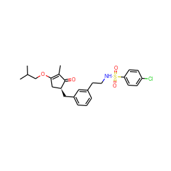 CC1=C(OCC(C)C)C[C@H](Cc2cccc(CCNS(=O)(=O)c3ccc(Cl)cc3)c2)C1=O ZINC000072118028