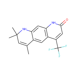 CC1=CC(C)(C)Nc2cc3[nH]c(=O)cc(C(F)(F)F)c3cc21 ZINC000013778327