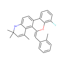 CC1=CC(C)(C)Nc2ccc3c(c21)/C(=C/c1ccccc1C)Oc1c(F)cccc1-3 ZINC000013527187