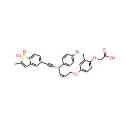 CC1=Cc2cc(C#C[C@@H](/C=C\COc3ccc(OCC(=O)O)c(C)c3)c3ccc(Br)cc3)ccc2S1(=O)=O ZINC000028823284