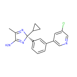 CC1=N[C@@](c2cccc(-c3cncc(Cl)c3)c2)(C2CC2)N=C1N ZINC000095576952