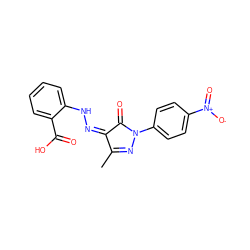 CC1=NN(c2ccc([N+](=O)[O-])cc2)C(=O)/C1=N\Nc1ccccc1C(=O)O ZINC000013574759