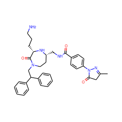 CC1=NN(c2ccc(C(=O)NC[C@@H]3CCN(CC(c4ccccc4)c4ccccc4)C(=O)[C@H](CCCN)N3)cc2)C(=O)C1 ZINC000118680392