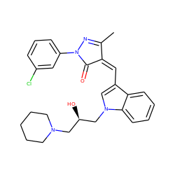 CC1=NN(c2cccc(Cl)c2)C(=O)/C1=C\c1cn(C[C@H](O)CN2CCCCC2)c2ccccc12 ZINC000095554360