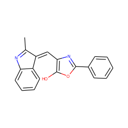 CC1=Nc2ccccc2/C1=C\c1nc(-c2ccccc2)oc1O ZINC000008680908